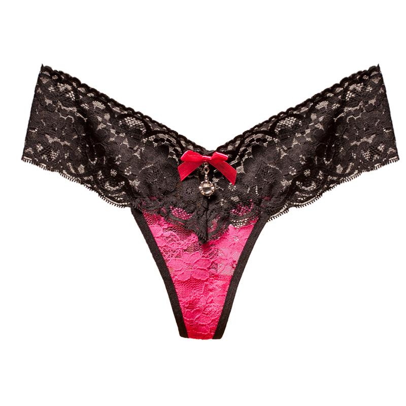 Lace Rhinestone Low-Waist Thong - Sexy European & American Seamless Transparent T-Panties
