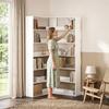 7 Tiers Bookshelf, L-Shaped Corner Bookcase with Anti-Slip Rear Guard, White Wood Effect