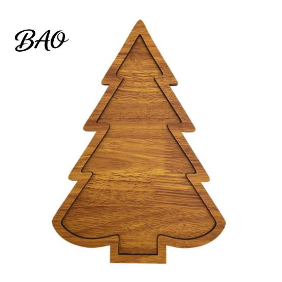 Cheese Board for Holidays Christmas Tree And Elk Serving Tray, Durable Wood Partitioned Home Table Decor Food Platter, Decorative Dinnerware