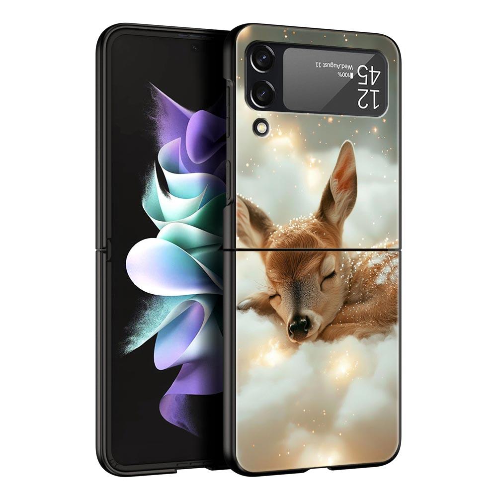 Жесткий ПК Чехол для Телефона с Рисунком Оленя и Личи для Samsung Galaxy Z Flip 7 6 5 4 Черная Крышка для Galaxy Z Flip 3 Складной Корпус Fundas