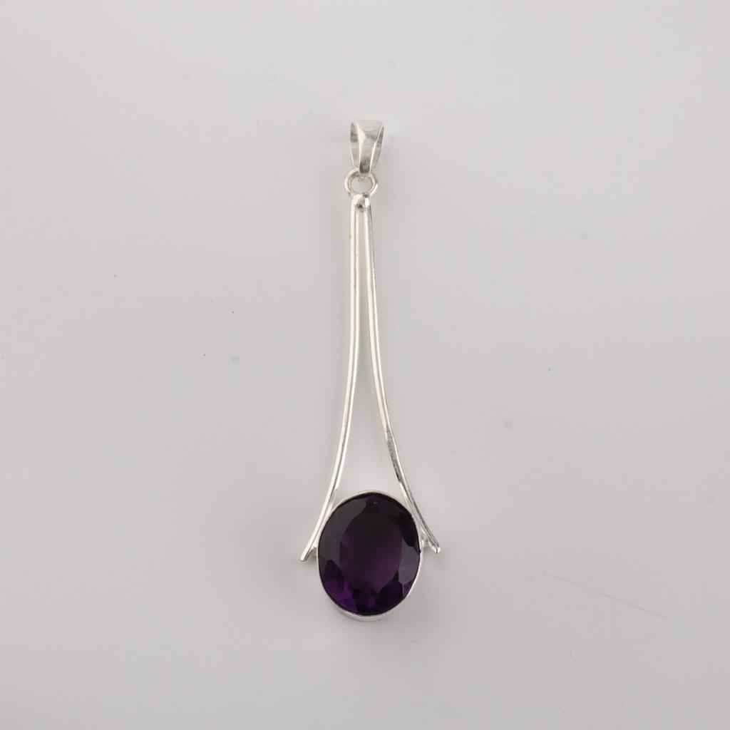 Аметист Драгоценный камень 925 пробы Стерлинговое серебро Ручная работа Дизайнерский Кулон 1,79" Подарок на День Рождения PP-69-1