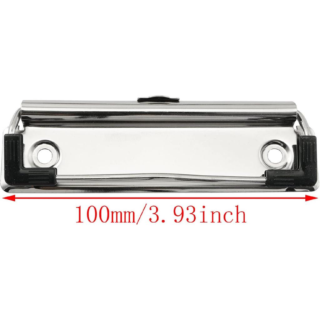 RLECS 5pcs Metal Hardboard Clips 3.9" with Rubber Feet and Mounting Rivets Clipboard Clips Stationery Clip