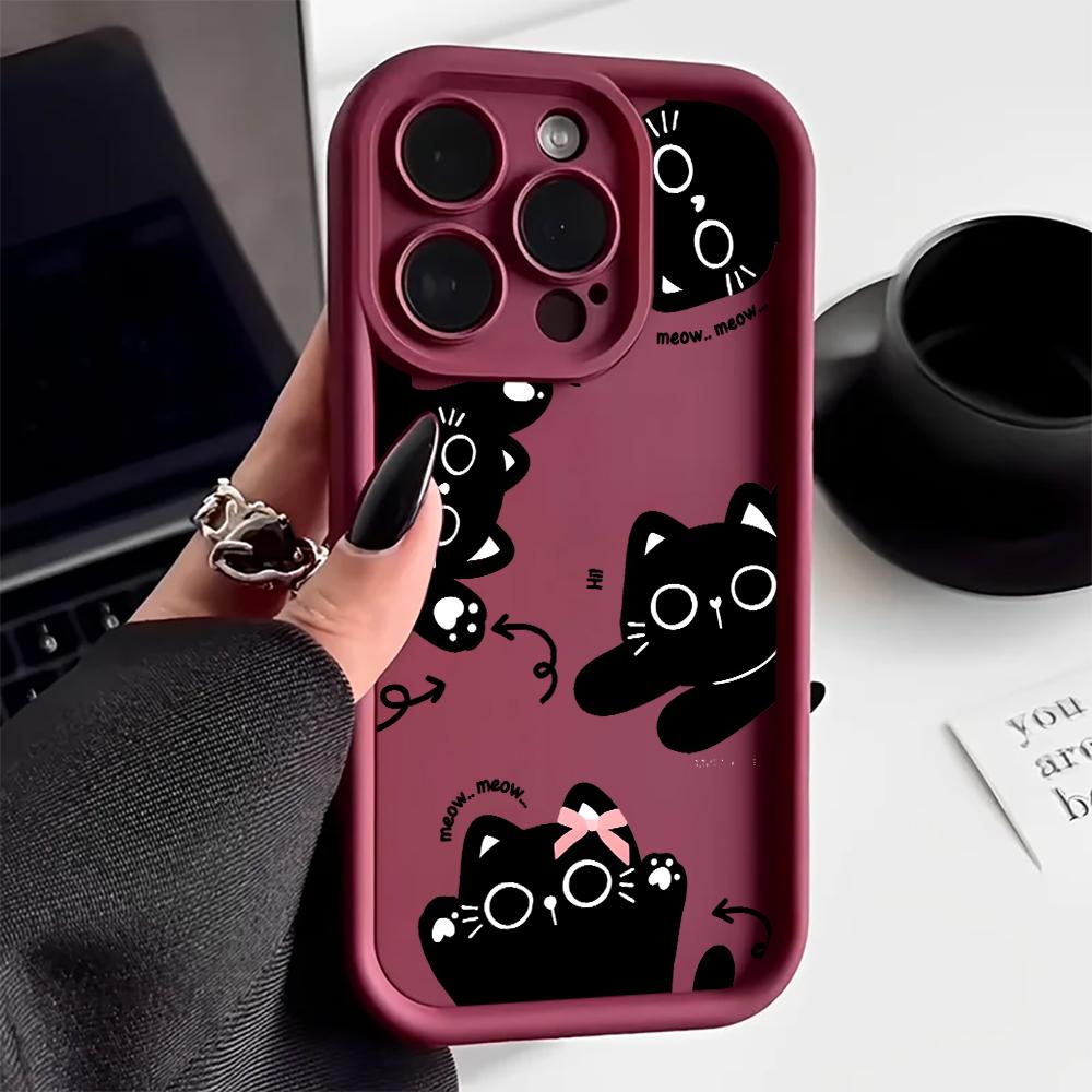 Милый дизайн с узором из черных кошек и бантов Защитный чехол для iPhone 17 16 15 14 13 12 11 16E Серии Pro Max Plus