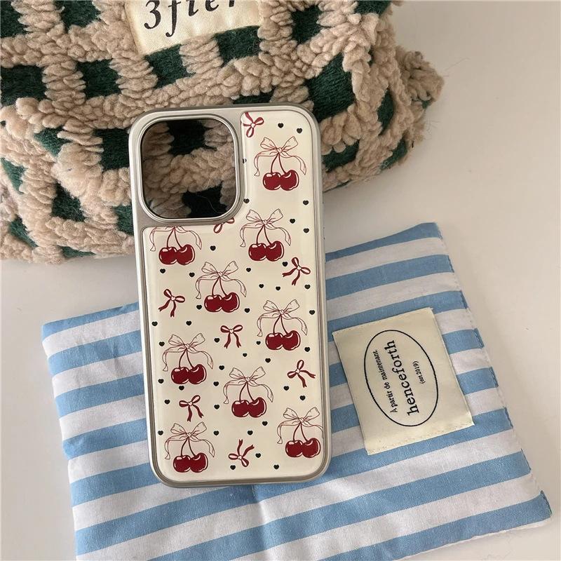 Ins бант вишня для iPhone apple 17pro чехол для мобильного телефона 15 гальваническое покрытие 16 конденсация воды 13 любовь 14 жесткий