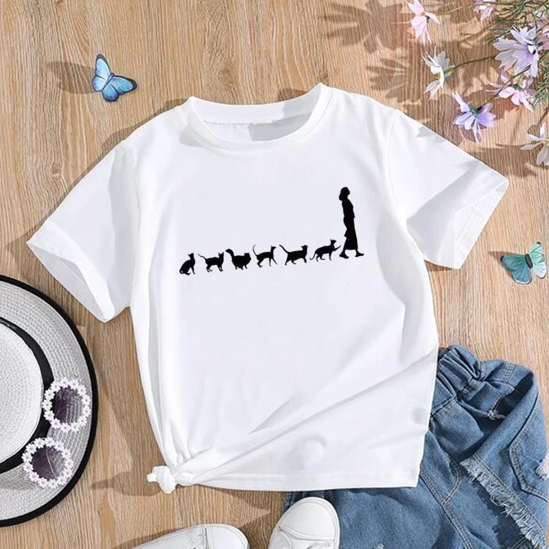 (Asian Size) T Shirt Women Cat Sweet Pet Trend Animal Sweet Print Tee Top Fashion Female Clothing Short Sleeve Graphic T-shirts