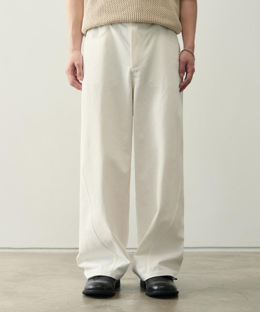 ROTEMBER Curved Wide Cotton Pants [Off-White]