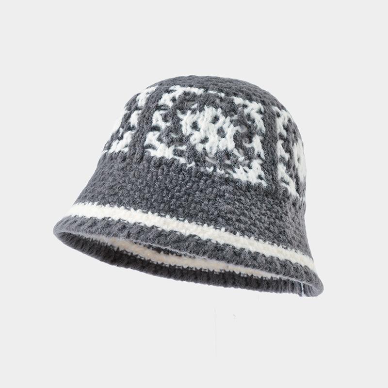 Niche Hand-плетеная шляпа женская шляпа-ведро с изображением маленького лица универсальная вязаная шерстяная шляпа Guochao танцующий лев толстая