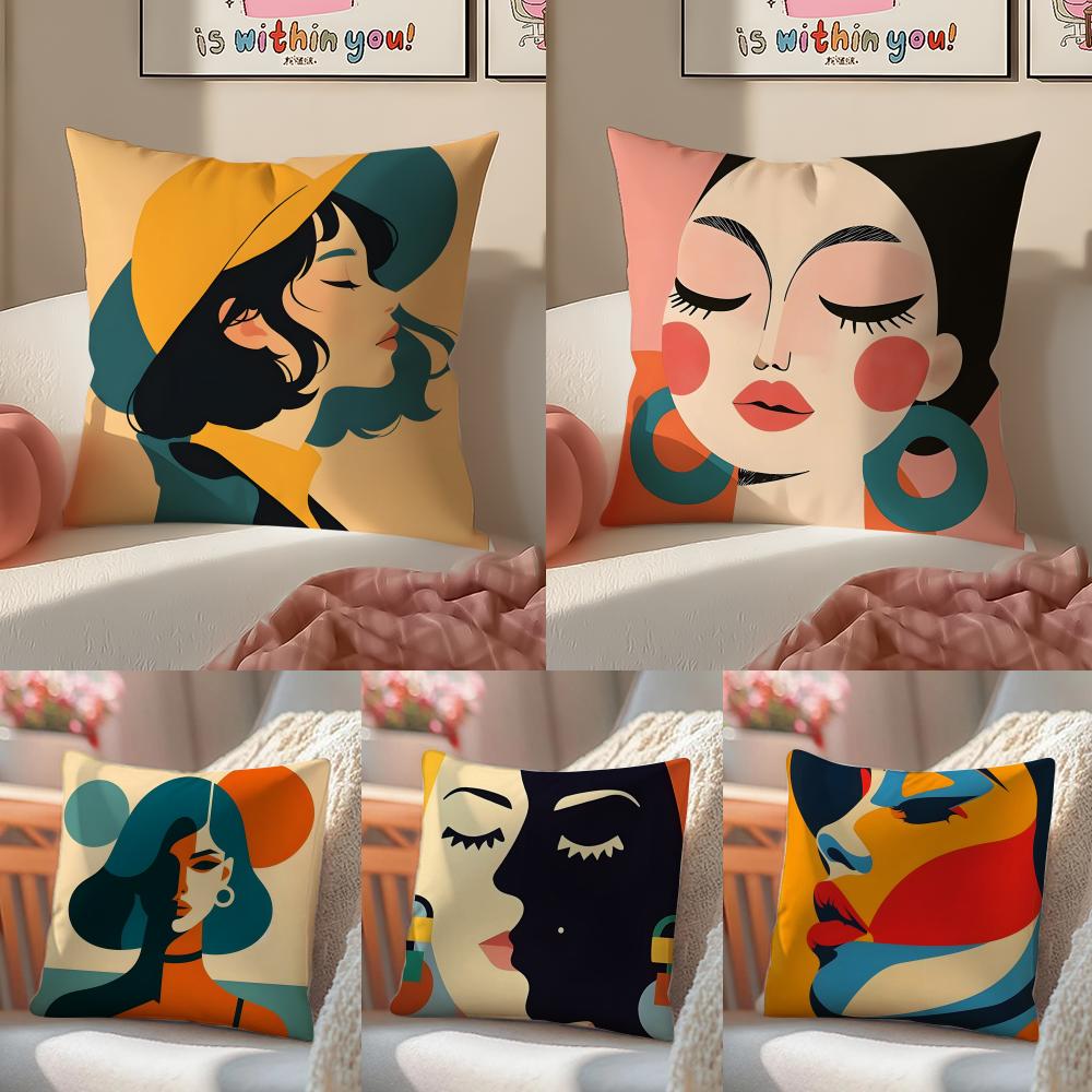 AAbstract FFigure Print Cushion Cover Linen Pillowcase Cover Soft Decor for Sofa Home Room