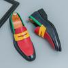 Fashion Men Retro Loafers Blue Red One Foot Comfortable Fashionable Small Leather Shoes European American Business Shoes Size 38-46