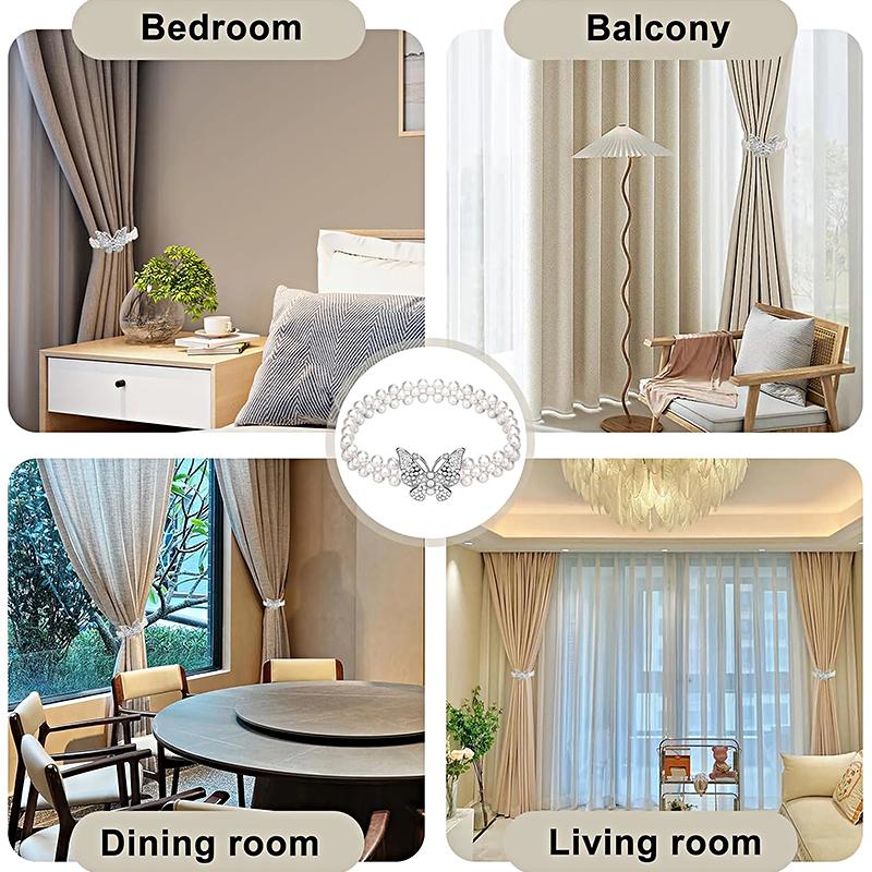 2 шт. эластичные современные ремни для штор, практичные бабочки, оригинальная пряжка для штор, не требующая перфорации, жемчуг