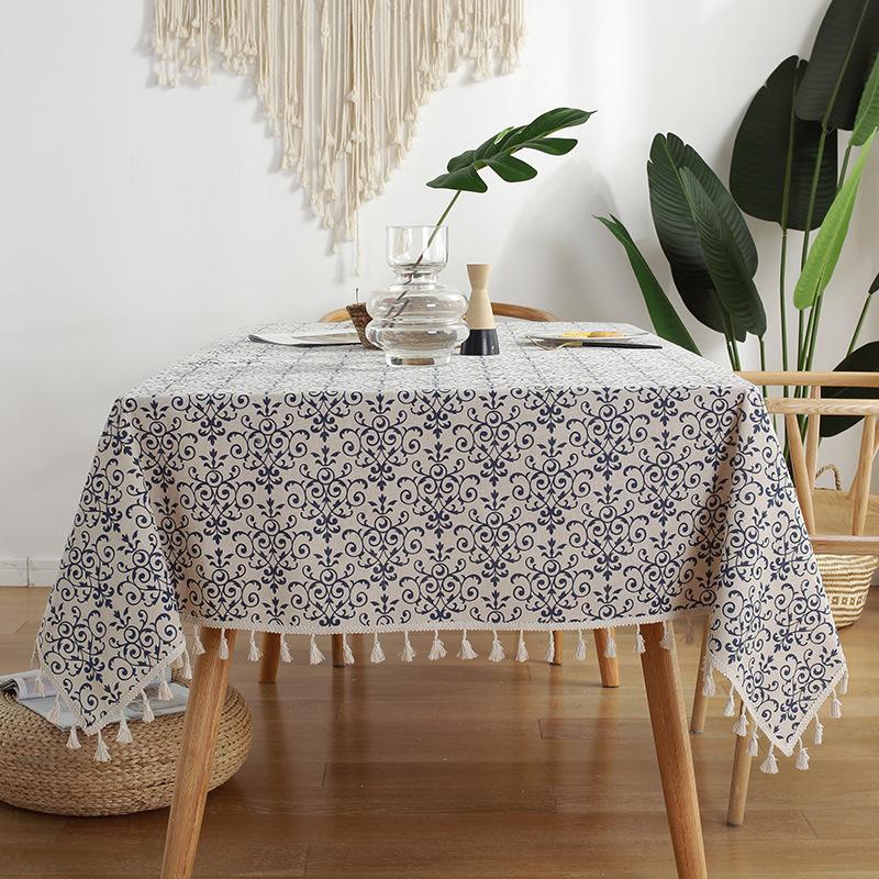 Скатерть для обеденного стола Cloth Dad New Chinese Retro Blue And White из фарфора, хлопка и льна, прямоугольная, скатерть для обеденного стола с бахромой, скатерть для журнального столика