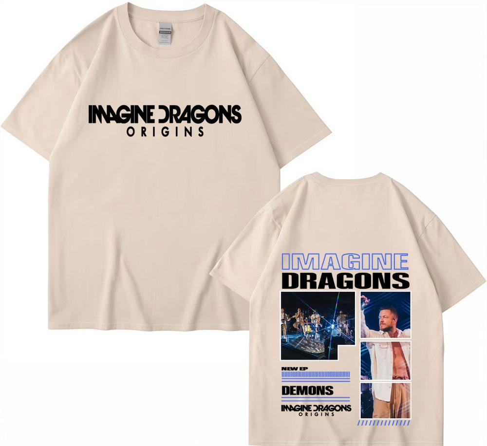 Лето 2025 Imagine Dragons Альбом Origins Тур Обложка 100% Чистый Хлопок Печатная Футболка Мужская Винтажная Оверсайз Комфортная Повседневная Y2k