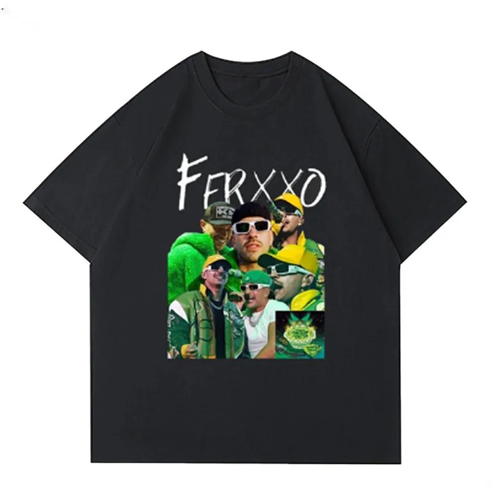 Футболка Ferxxo Мужская Футболка с принтом Мерч рэпера Feid Летняя Повседневная Футболка с коротким рукавом Оверсайз Хип-хоп Футболки Уличная одежда Футболка