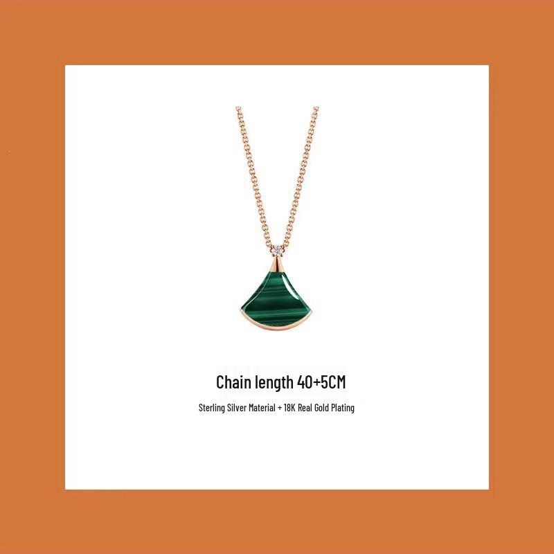Baojia Turquoise Fan-Shaped Mother-of-Pearl Clavicle Necklace in 18K Rose Gold with Pink Chalcedony.