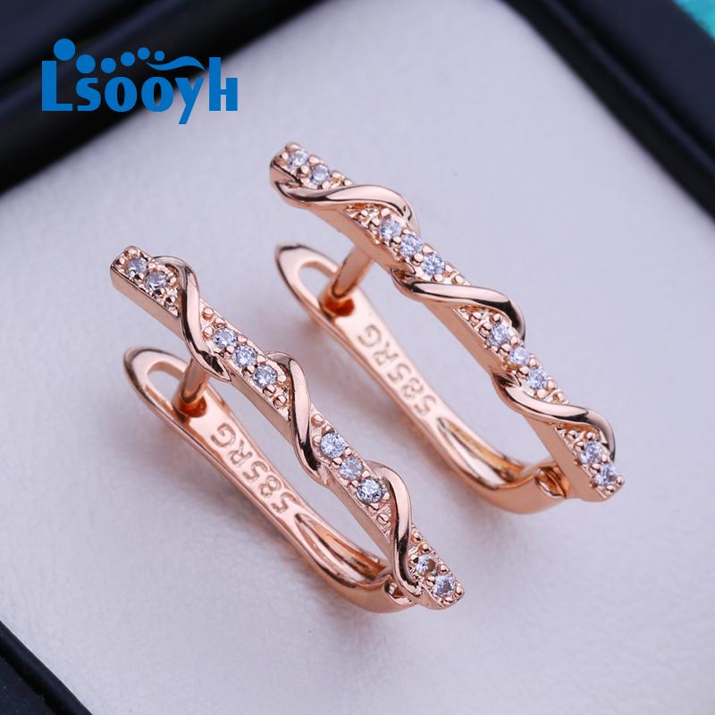 LSOOYH серьги-клипсы цвета розового золота, модные серьги для женщин, серьги-гвоздики с полым цирконием, ювелирные изделия
