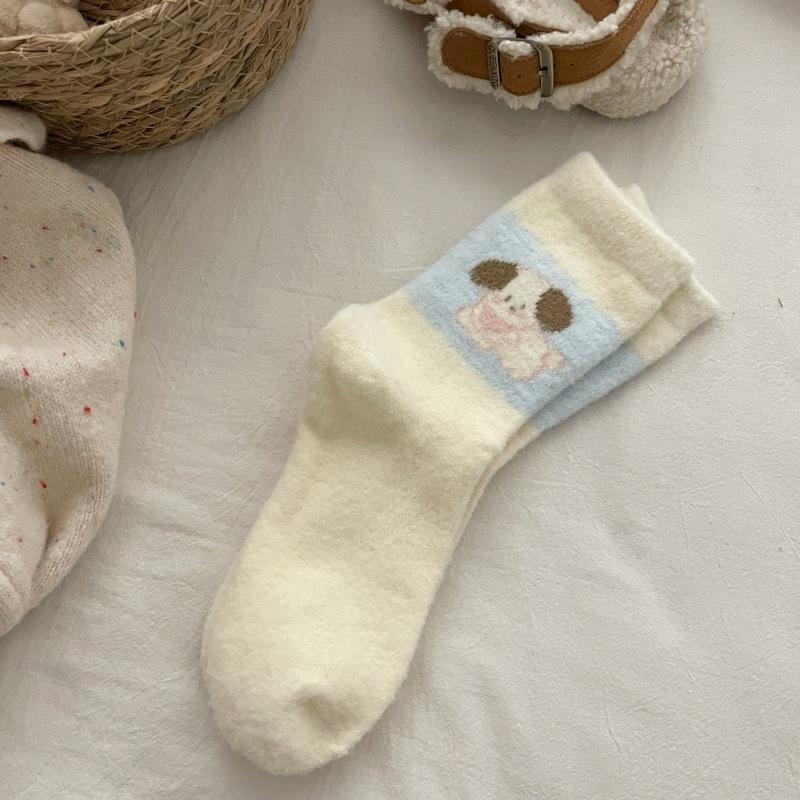 Thick Love Home Warmth Australian Velvet Floor Sleeping Socks Confinement Socks Puppy Cartoon Socks For Children