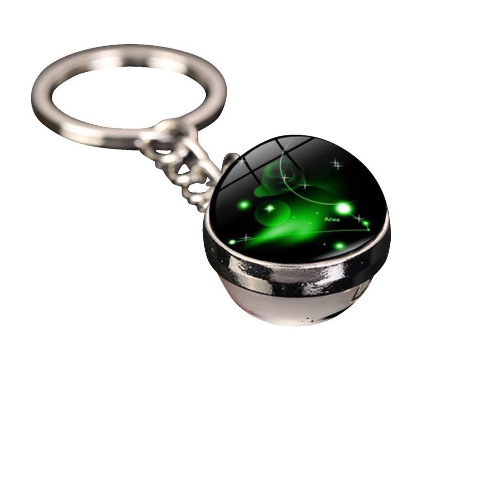 Брелок для ключей с подвеской в виде сумки с 12 знаками зодиака, светящийся в темноте, с драгоценными камнями, двухсторонний стеклянный шар