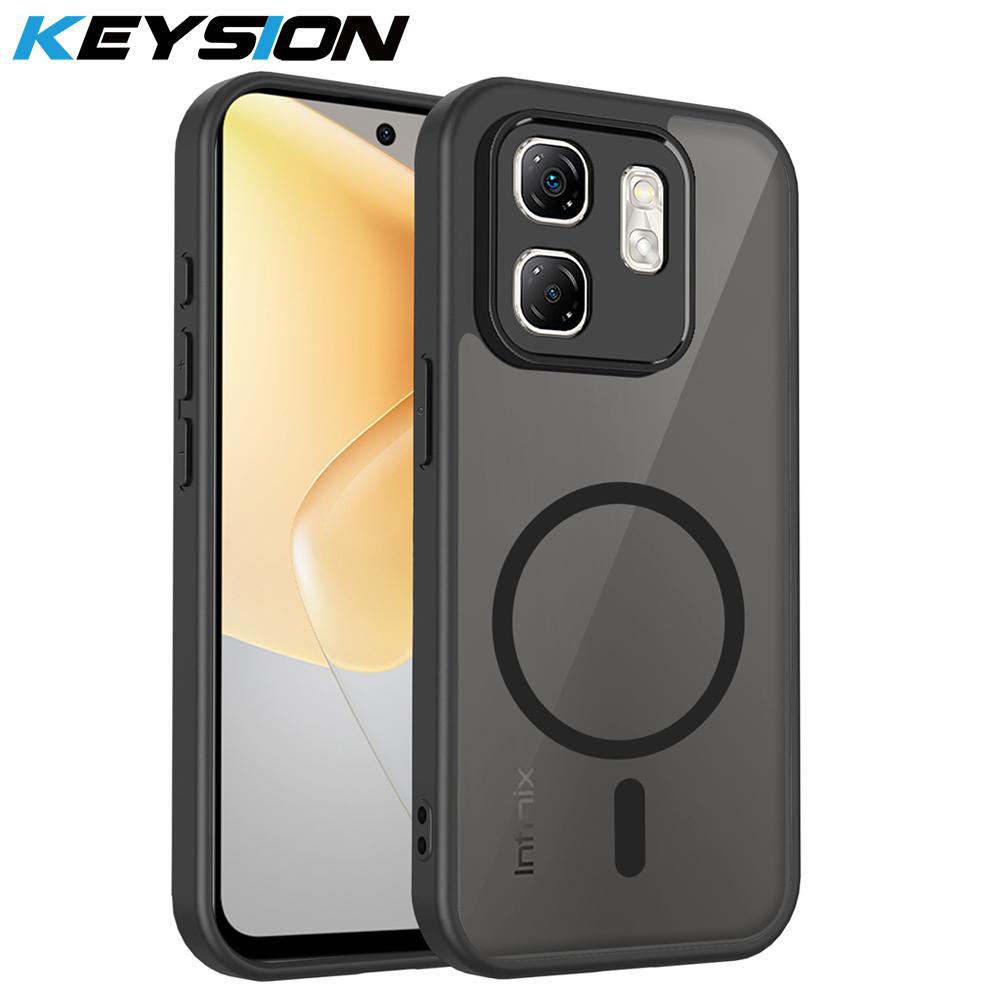 KEYSION Магнитный чехол для телефона для Infinix Smart 9 Мягкий силикон+ПК Матовый полупрозрачный Ударопрочная задняя крышка для Infinix Hot 50i