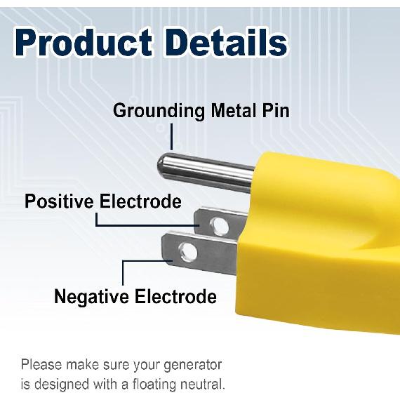 1 Pack Neutral Ground Bonding Plug for Portable Inverter Generator, Surge Protector with Floating Neutral on RV, Camper for Solve Open Ground Error