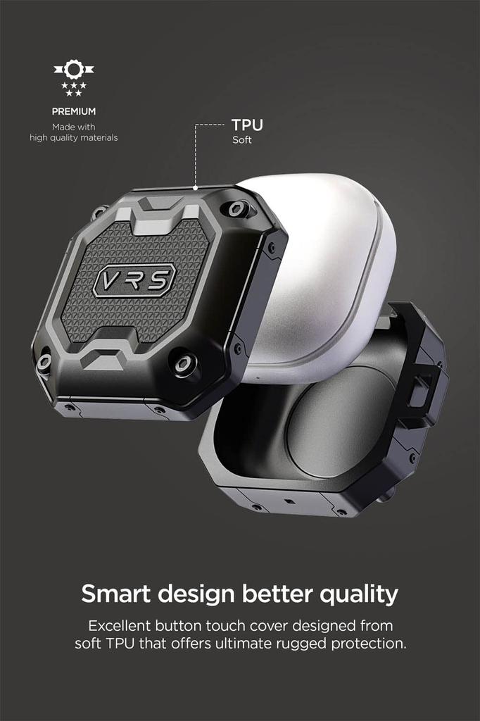 Черный защитный чехол VRS Terra Guard Fit для Galaxy Buds 2, Buds Live и Buds Pro, с карабином, ударопрочный, устойчивый к царапинам, с амортизацией и