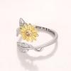 Xiaomi Huitan Aesthetic Women Sunflower Design Opening Ring Two Tone Fashion Party Versatile Accessories Elegant Jewelry Gift with CZ