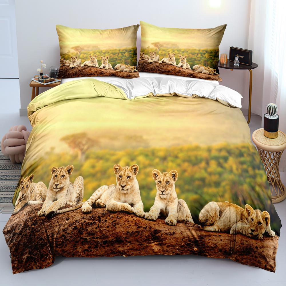 Black Lion Duvet Cover Animal Bed Sheet Pillow Three-Piece Bedding Set Single Double King Queen