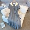 The New Summer Pleated Design of The Plus-size Women's Clothing College-style Doll Collar Cinched Waist Dress