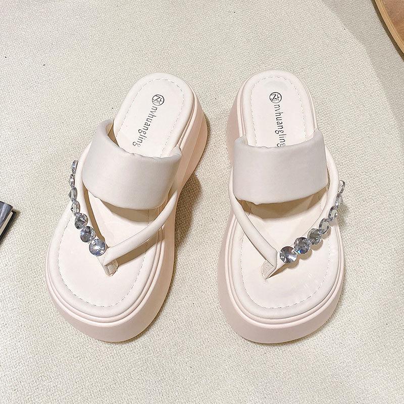 Новые летние сандалии, небольшой каблук, шлепанцы со стразами