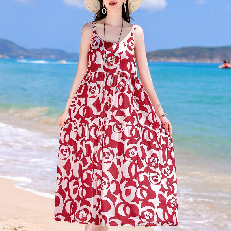 Элегантное платье на бретельках для женщин, большие размеры, повседневное летнее длинное платье, винтажная женская одежда среднего возраста