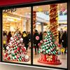 Creative Seasonal Ornaments Christmas Tree Window Decals, Candy Striped Snowflake Wall Stickers, Waterproof Easy Peel Graphics PVC Removable