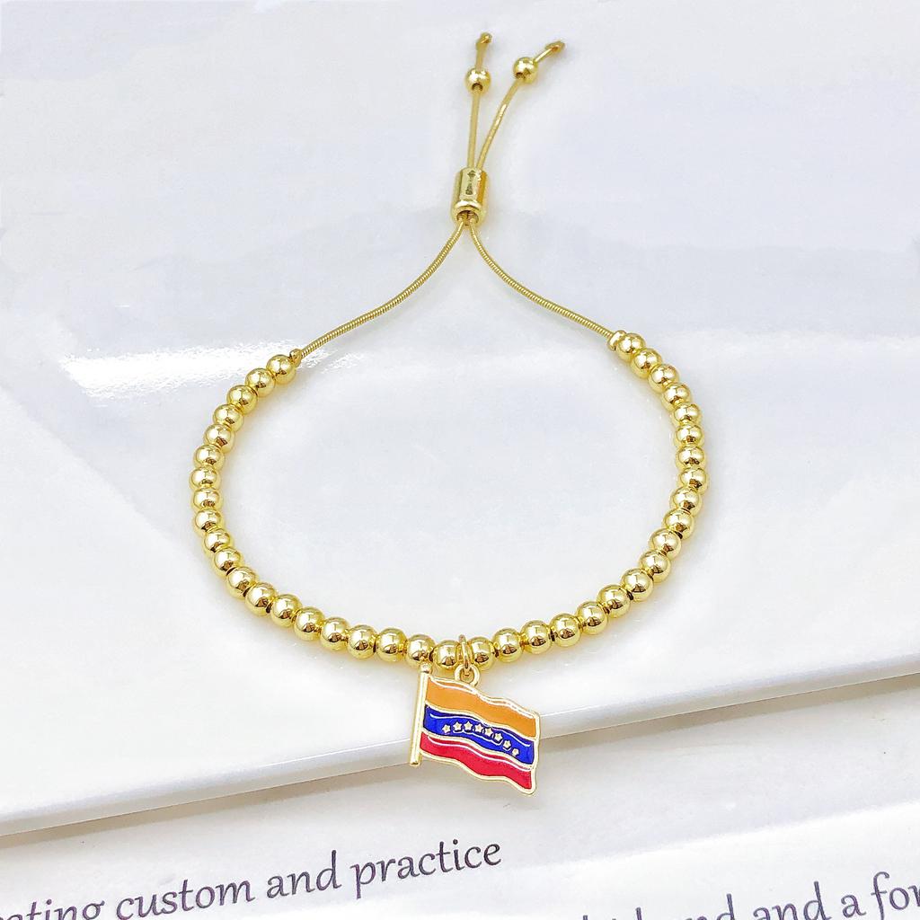 New Arrival Venezuela Flag Map Cross Copper Bead Bracelet Classic for Men's Women's Daily Party Zircon Jewelry National Day Gift