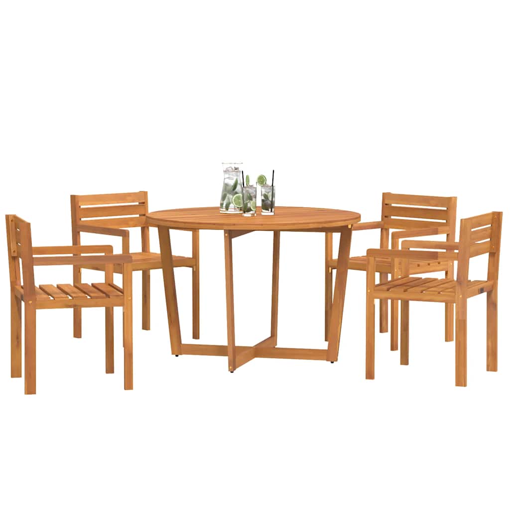 5 Piece Outdoor Dining Set Made of Solid Acacia Wood