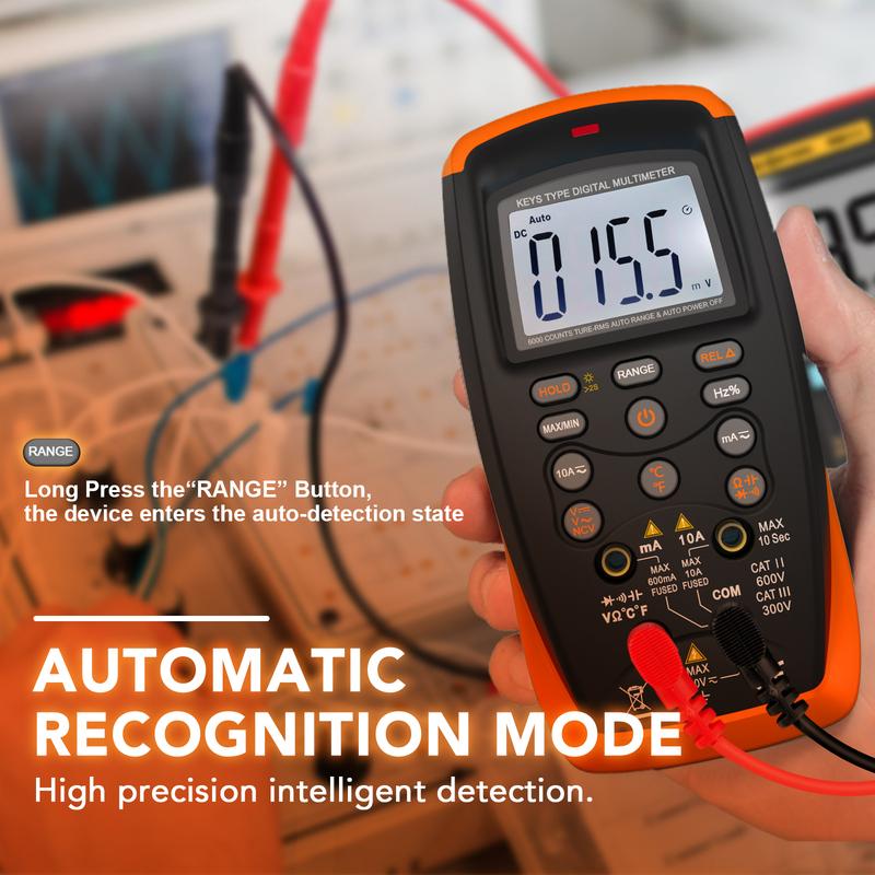 Pushbutton Digital Multimeter, Electrical Instrumentation Tools, Auto-Ranging, Safe Double Insulated Design With Data Holding