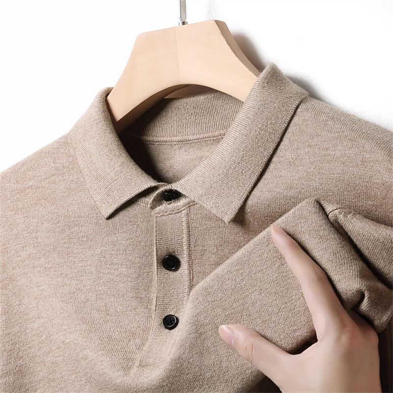 Длинный рукав с лацканами, поло, вязаный свитер, однотонная футболка, простой мужской свитер для поездок на работу