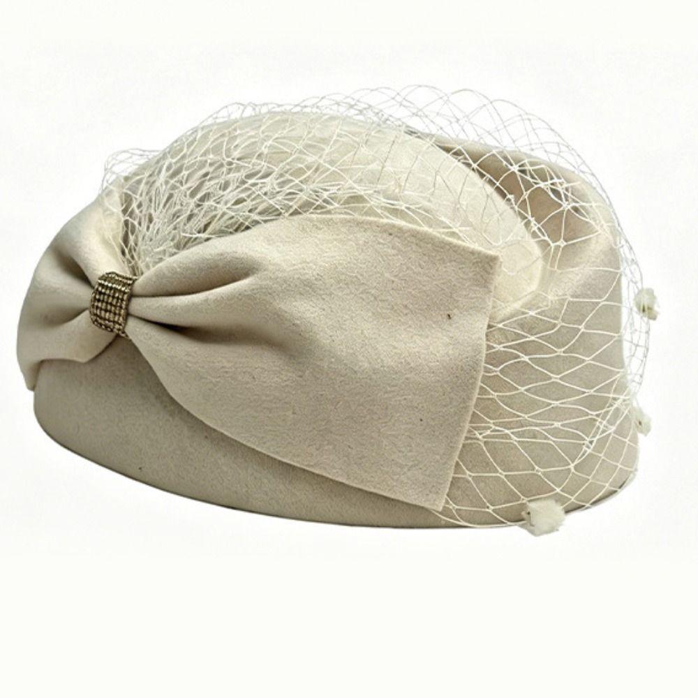 Fedoras Mesh Topper Hat French Style Pillbox Hat Bow Fedora Hat  Cocktail Event