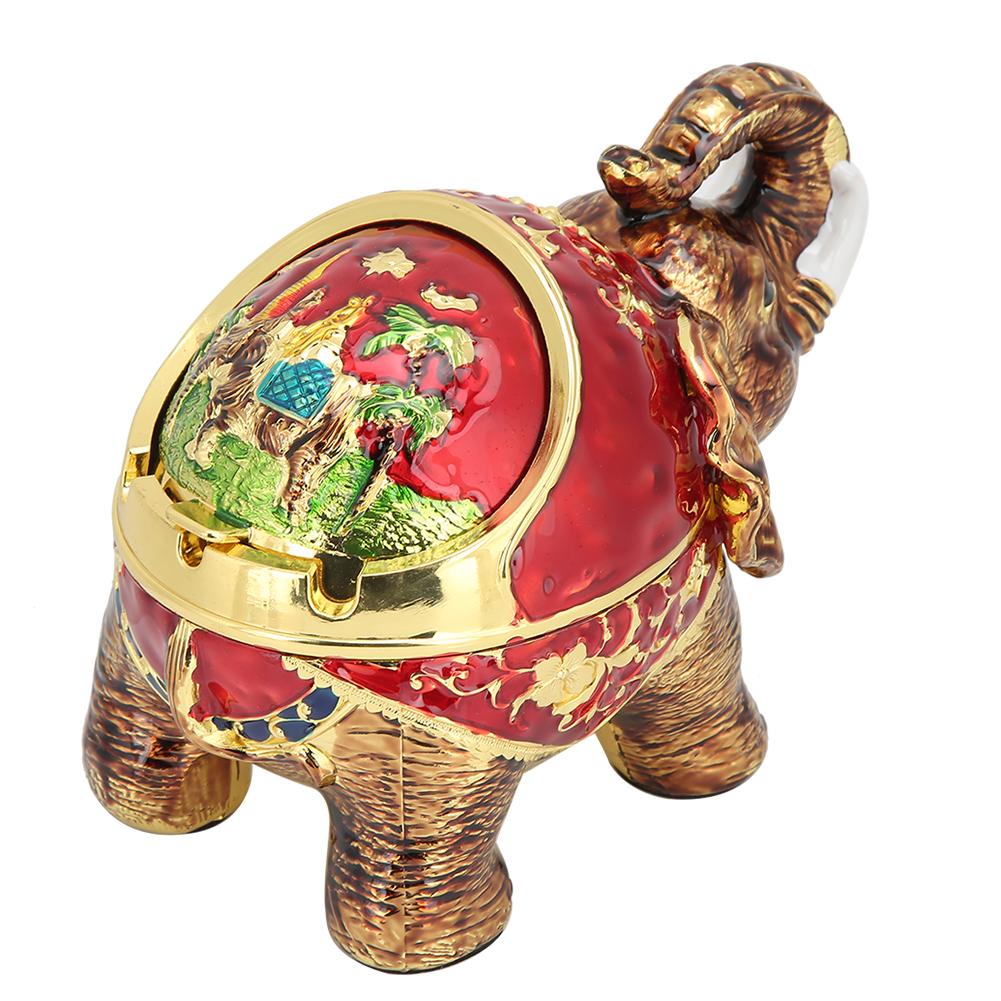 Zinc Alloy Innovative Spherical Vintage Elephant Ashtray with Cover Multifunctional Office HomeGold