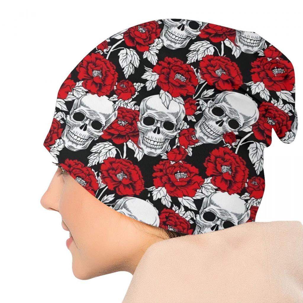 Череп смерти, розы, цветочный узор, шапки Skullies, шапки унисекс, уличная зимняя теплая вязаная шапка для взрослых, готический скелет, шапки с капюшоном