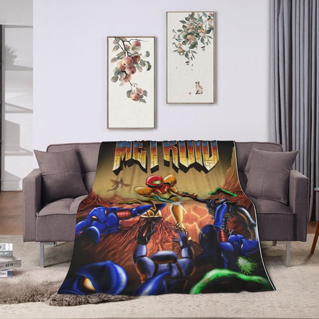 Super Soft Blanket Travel Office Metroids Hero Game Throw Blanket Flannel Bedspread For Bedroom Pattern Sofa Bed Cover