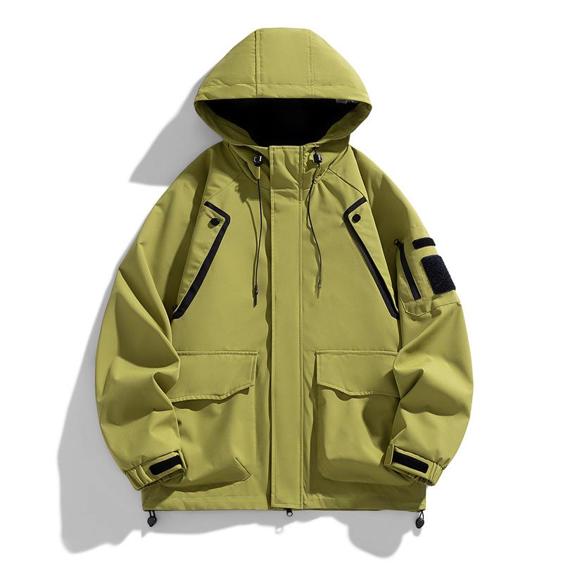 Cozy Up Men Fashion Unisex Hooded Windbreaker Multi-Pockets Casual Jackets Oversized Coat