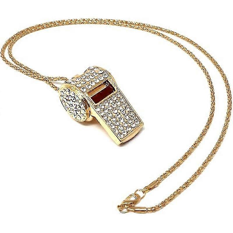 Gold Plated Rhinestone Whistle Long Sweater Chain Necklace For Women Jewelry Gifts