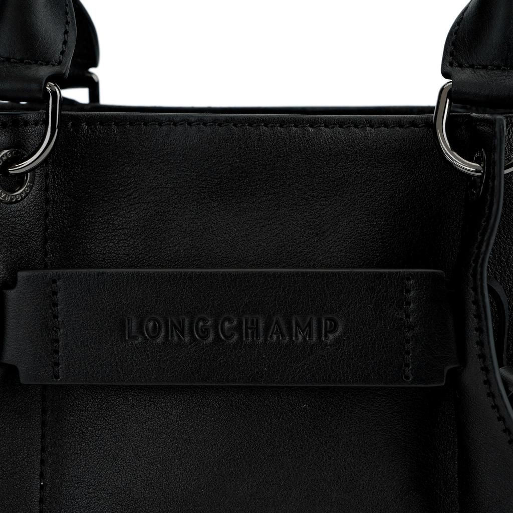 Longchamp 3D Front Logo Embellished Zipper Closure Tote Bag Shopping Bag Small Calfskin Handbag Small Women Tote Black 10197HCV001