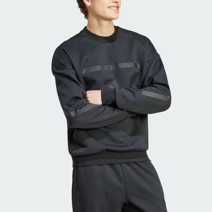 Adidas Solid Color Crew Neck Casual Sports Pullover Long Sleeve Sweatshirt Men Sweatshirt Black JE7536