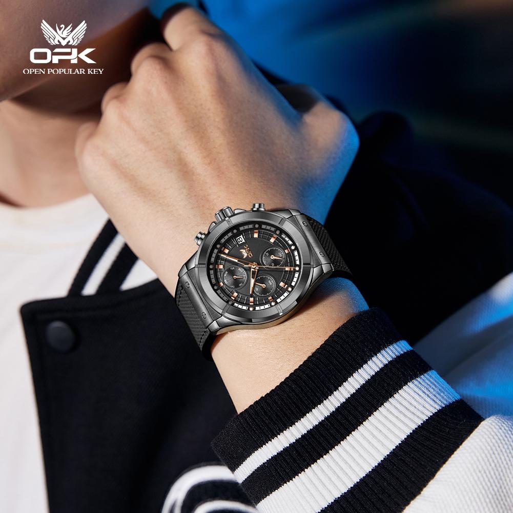 OPK Brand Watch Fashion Trend Large Dial Multifunctional Luminous Waterproof Quartz Men's Watch 8193