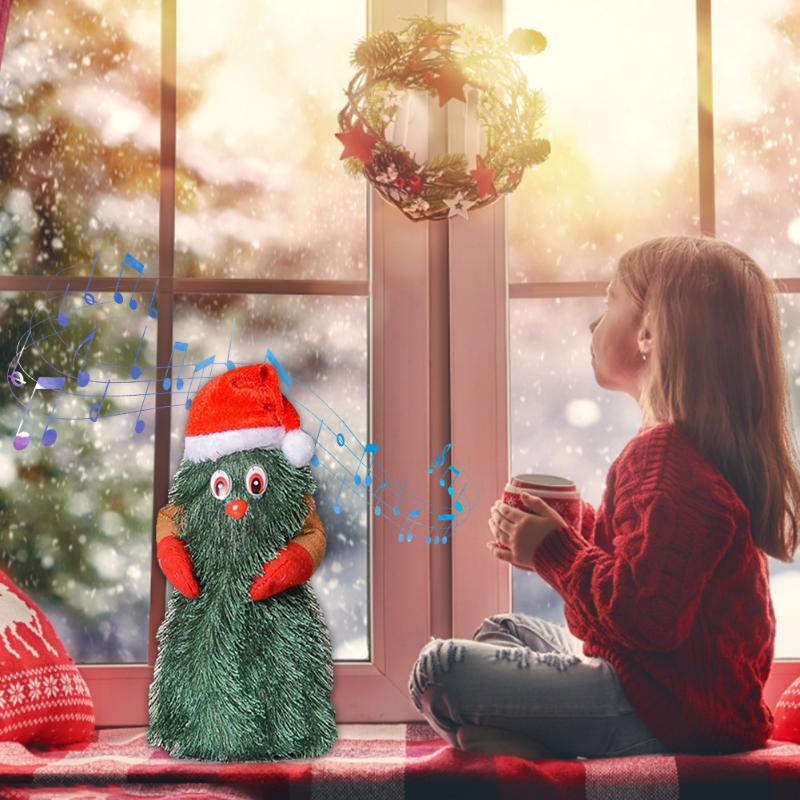 Электрическая игрушка, плюшевая игрушка, кукла, забавная, милая, зеленая, электронная рождественская елка, музыкальный Санта-Клаус, забавная игрушка, рождественское украшение