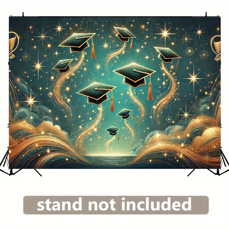 2D beautiful blue starry sky graduation ceremony theme background polyester fabric, suitable for parties