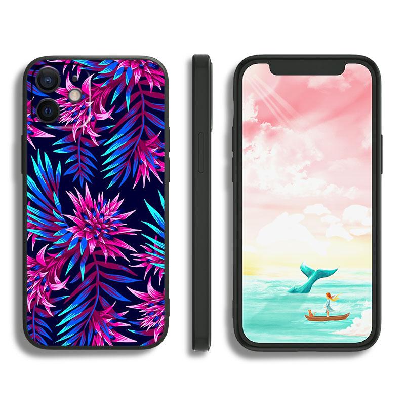 Красочные цветочные листья для Apple iPhone 11 12 13 Max Mini 7 8 X XR XS Pro Plus черный роскошный силиконовый мягкий чехол для телефона
