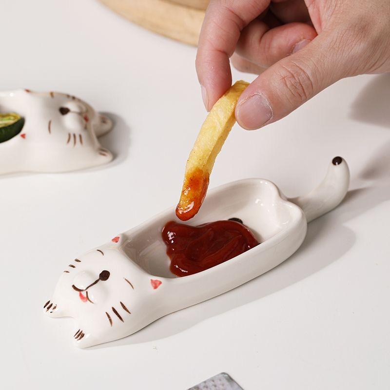2 шт. Керамическая кошачья миска Многофункциональная тарелка для соуса и подставка для палочек
