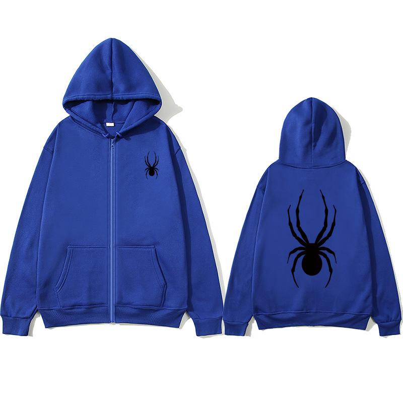 Черная толстовка на молнии с пауком, толстовка большого размера, уличная одежда, женская толстовка, женская толстовка с карманом и длинным рукавом, черная толстовка на молнии с пауком