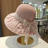Vacation Style Lace Bow Grass Hat Summer Hollow Breathable Sun Protection Hat Beach Sun Protection Fisherman Hat
