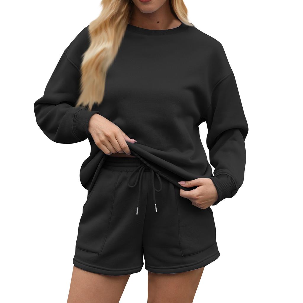 Женский однотонный свитер с воротником-стойкой и застежкой-молнией, длинный рукав, спортивные шорты, домашняя пижама